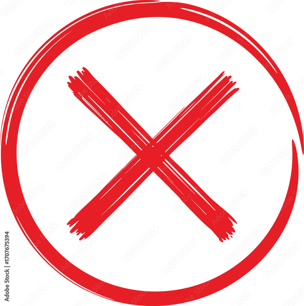 Obraz premium Red circle with a cross a simple denial symbol on transparent background