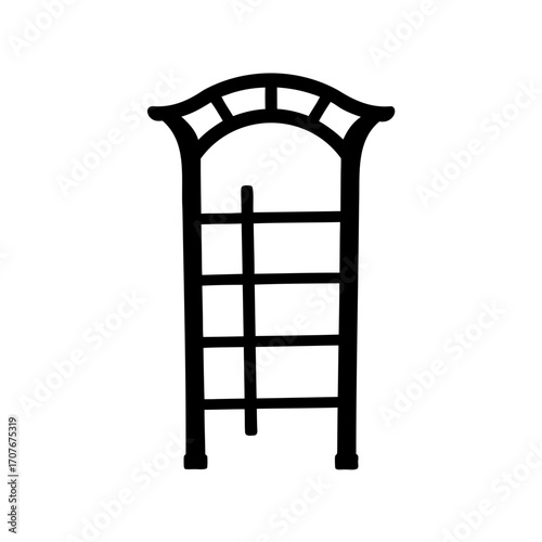 Black silhouette of a garden arch with horizontal and vertical bars
