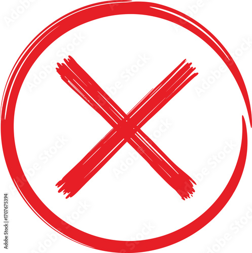 Red circle with a cross a simple denial symbol on transparent background