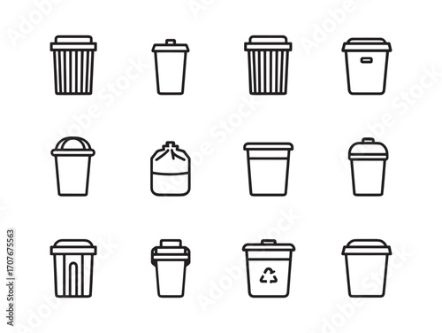 Trash Can Line Art Simple Modern Design