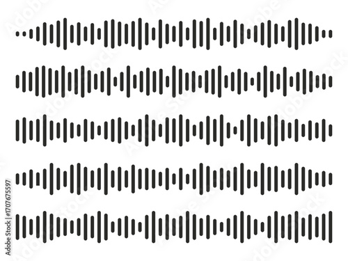 Sound Wave visualization, Podcast sound waves set. Digital frequency lines for music player, podcast, voice message, music app, recording apps or broadcast design. 
