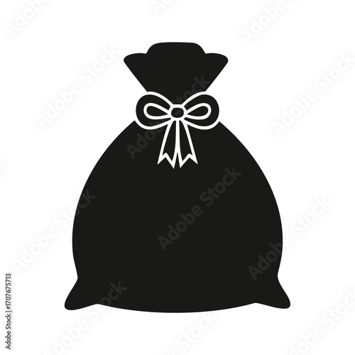 Black Silhouette of a Drawstring Bag with a Bow sack