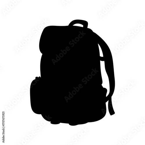 Black silhouette of a rugged outdoor backpack, ready for an adventure in nature