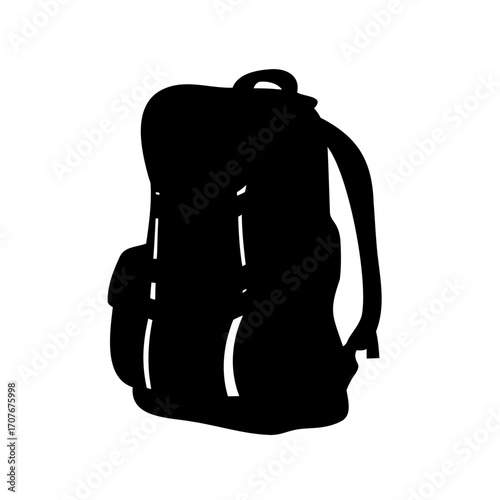 Black and white silhouette of a trekking backpack for outdoor activities
