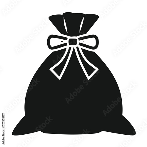 Black silhouette of a gift bag tied with a bow present