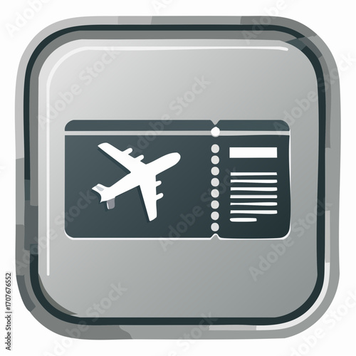 A plane ticket or boarding pass icon with a plane symbol, set within a rounded square