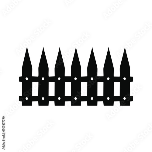 Black silhouette of a pointed picket fence on a white background