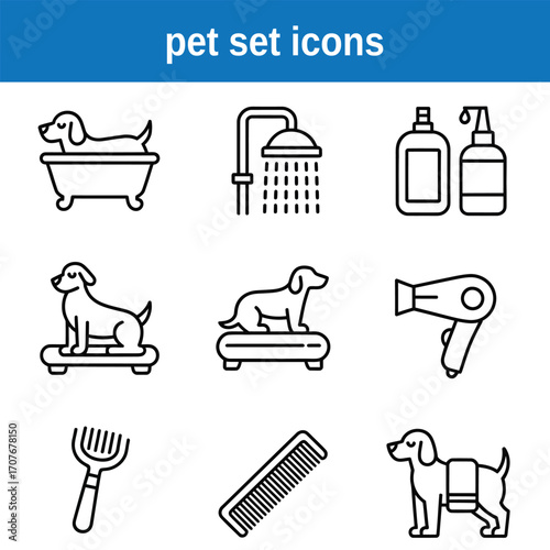 Pet Grooming Icons Bathing, Styling, and Care Symbols