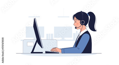 Customer Service Representative Working at Computer