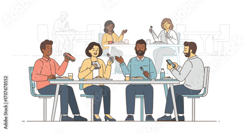 Diverse Group Enjoying Lunch Together A Scene of Shared Meals and Friendship