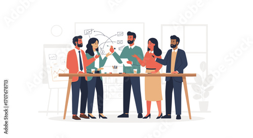 Professional colleagues engaged in a productive business meeting, brainstorming creative ideas and collaborating on project strategy