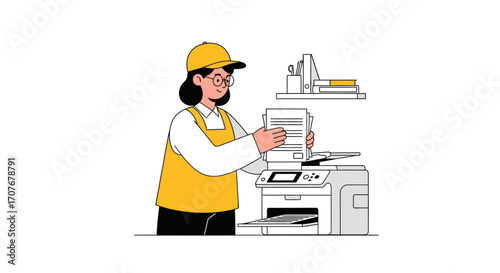 Employee Copying Documents with Modern Office Printer for Efficient Workflow and Paperwork Management