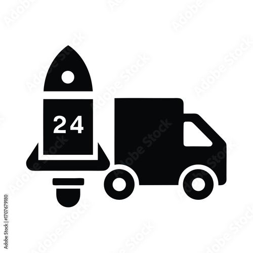 Rocket ship with twenty four and delivery truck suggests rapid transit