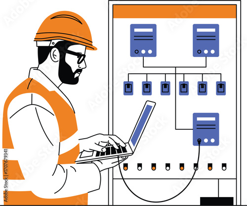 Modern electrician service icon with tools and lightning bolt