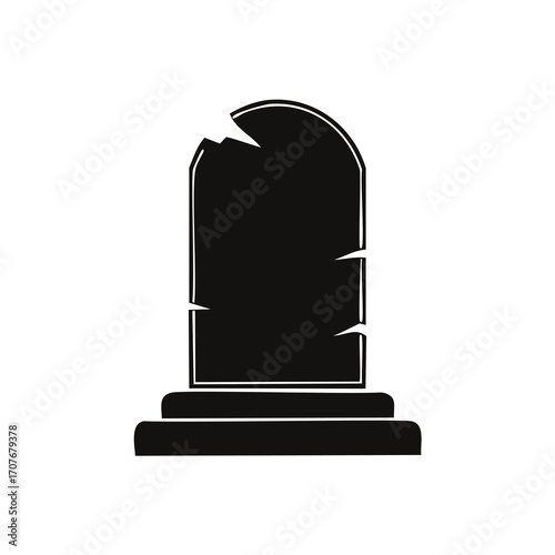 Black silhouette of a tombstone with cracks gravestone