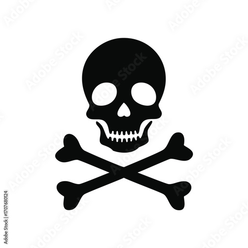 Black Silhouette of Skull and Crossbones on White Background
