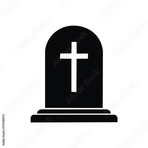 Black tombstone with white cross silhouette gravestone