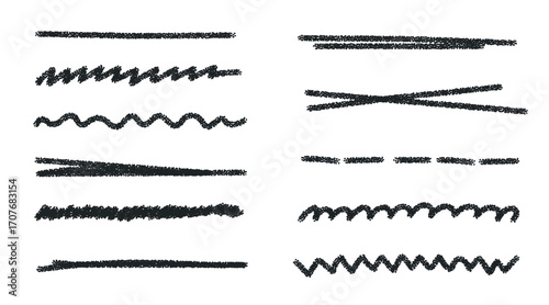 hand-drawn lines in chalk black pastel  scribble strokes. Hand drawn crayon underline, zigzag, dash line collection