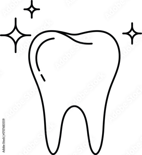 Clean Tooth Icon with Sparkles on White Background dental hygiene