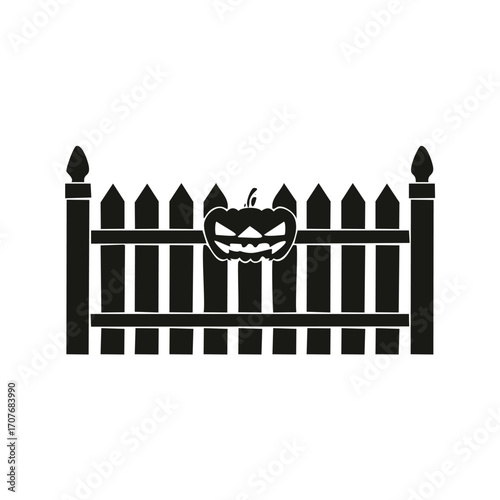 Halloween pumpkin on a picket fence silhouette vector
