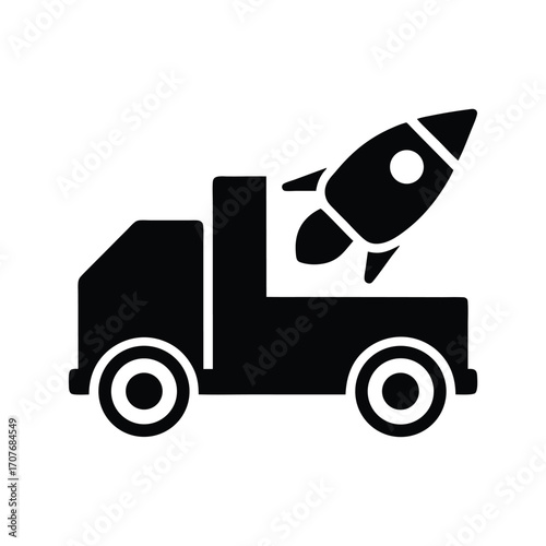 Solid black truck carries a sleek rocket, symbolizing ambition and innovation together well