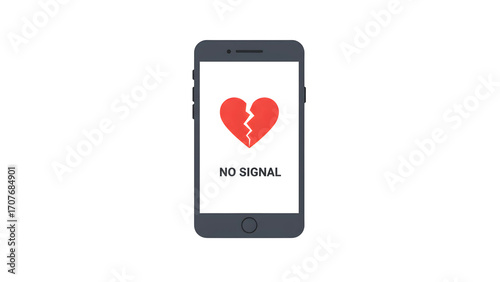Mobile phone screen showing broken heart and 