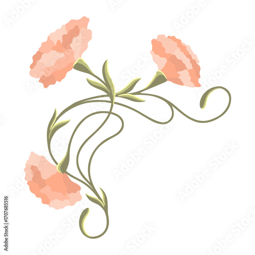 Art Nouveau decorative corner with gentle flowers. Vector.