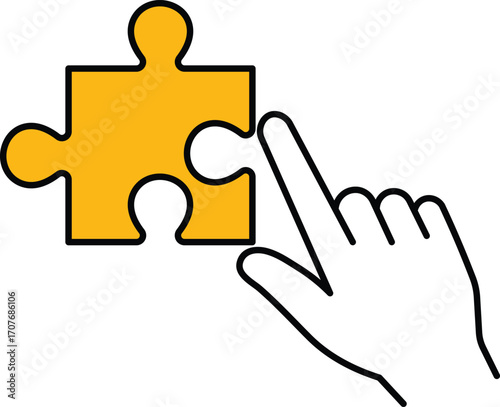 Finger pointing to a yellow puzzle piece ready to connect connection solution