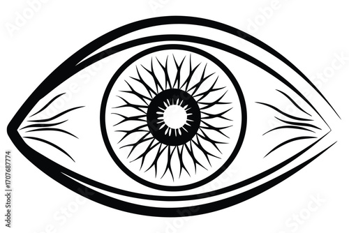 Stylized eye shows a sunflowerlike iris with layered lash and eyebrow lines for unique appeal