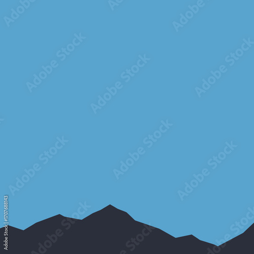Minimalist graphic vector illustration of serene mountain peaks under a clear blue sky, perfect for abstract design projects and clean landscape backgrounds