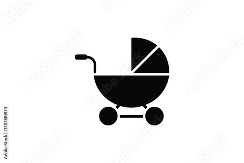Classic black silhouette of a baby stroller