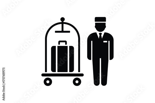 Bellhop with luggage cart icon