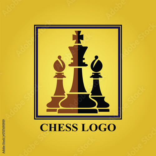 King and Bishops Chess Pieces in a Frame Logo
