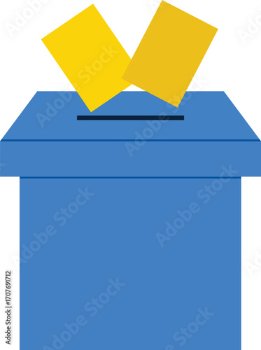 Blue Ballot Box with Yellow Voting Slips election vote