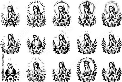 "Virgin Mary Silhouettes – Religious Icons with Floral Decorations"