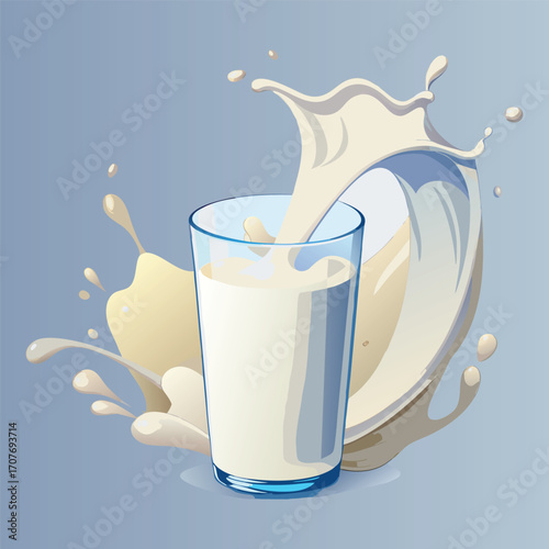 Milk vector. milk.  Realistic glass of milk isolated on transparent background. Vector illustration. Glass of milk. Toasting with Milk Glass. Tall glass of milk against a white background. 