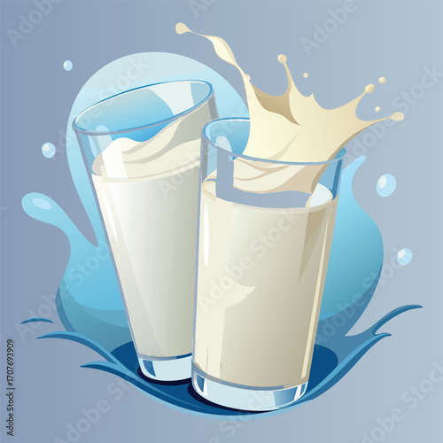 Milk vector. milk.  Realistic glass of milk isolated on transparent background. Vector illustration. Glass of milk. Toasting with Milk Glass. Tall glass of milk against a white background. 