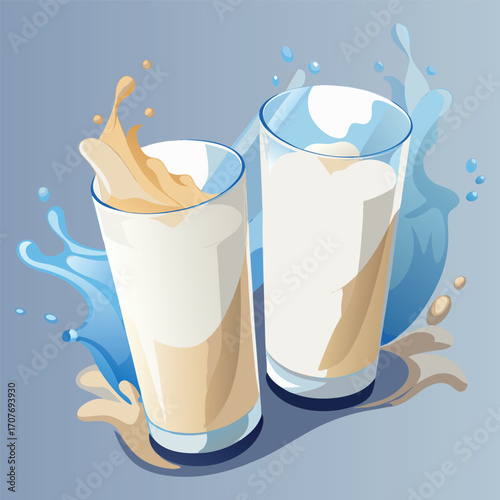 Milk vector. milk.  Realistic glass of milk isolated on transparent background. Vector illustration. Glass of milk. Toasting with Milk Glass. Tall glass of milk against a white background. 