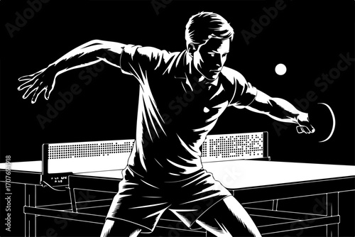 "Table Tennis Player Silhouette – Ping Pong Match Illustration"