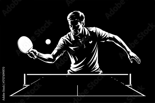 "Table Tennis Player Silhouette – Ping Pong Match Illustration"