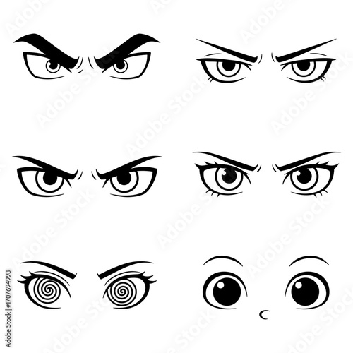 Diverse cartoon eye expressions vector collection conveying various emotions and reactions, perfect for animated design projects