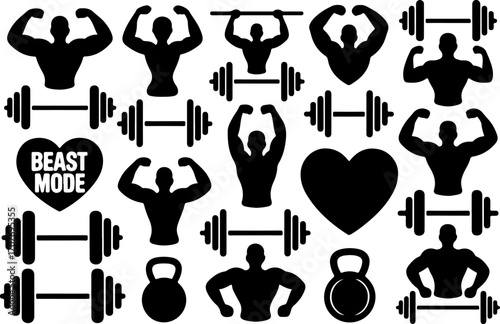 Gym Beast Mode Fitness Icons Set