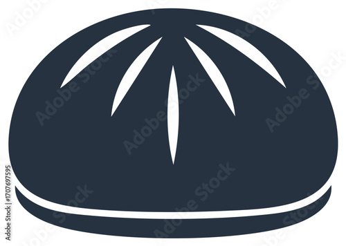 Stylized black and white illustration of a dumpling or bao bun, modern food design