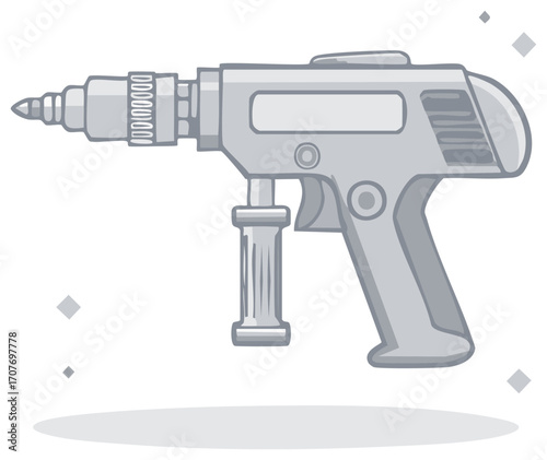 Isolated gray futuristic space weapon or a powerful drilling tool cartoon illustration vector art