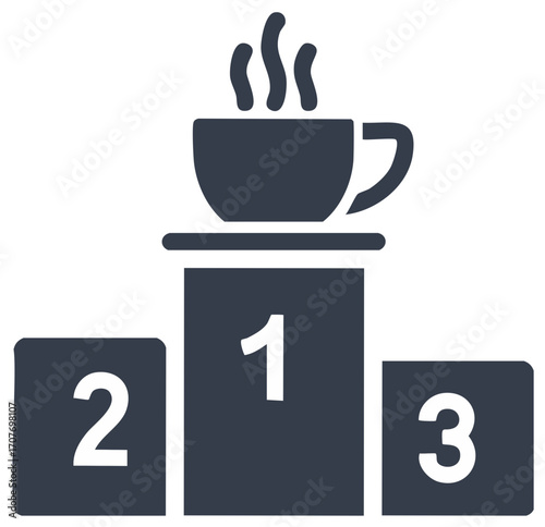 Coffee Cup on a Podium Represents First Place Winner and Championship Achievement Concept