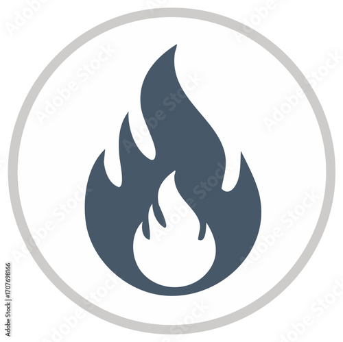 Icon illustration of a stylized flame within a circle symbol