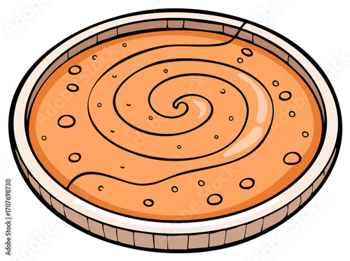Swirled creamy orange soup or dip in a ceramic bowl cartoon illustration