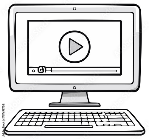 Cartoon Computer with Video Playback, Keyboard, Digital Entertainment and Online Content.