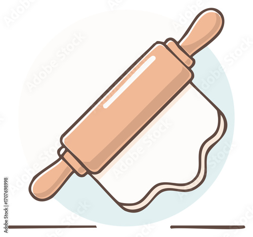 Rolling pin flattens dough, kitchenware icon for baking, cooking, vector clip art