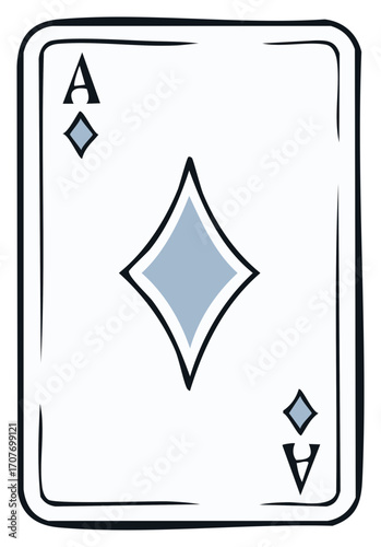 Hand drawn Ace of Diamonds playing card cartoon vector illustration